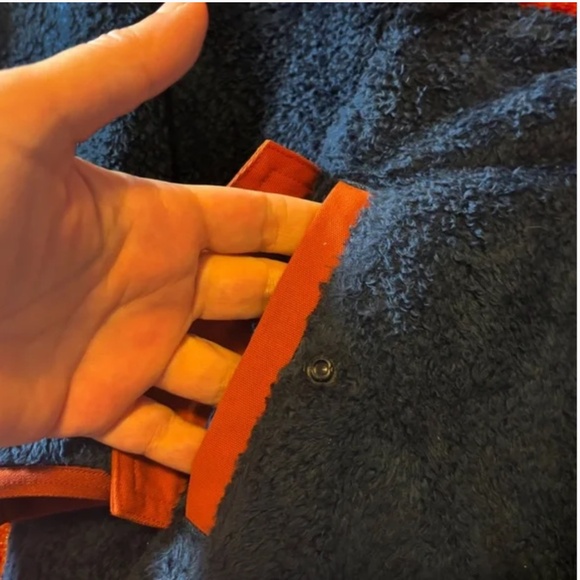 Marmot blue and burnt orange high-pile sherpa fleece half zip hood jacket EUC - Picture 4 of 12